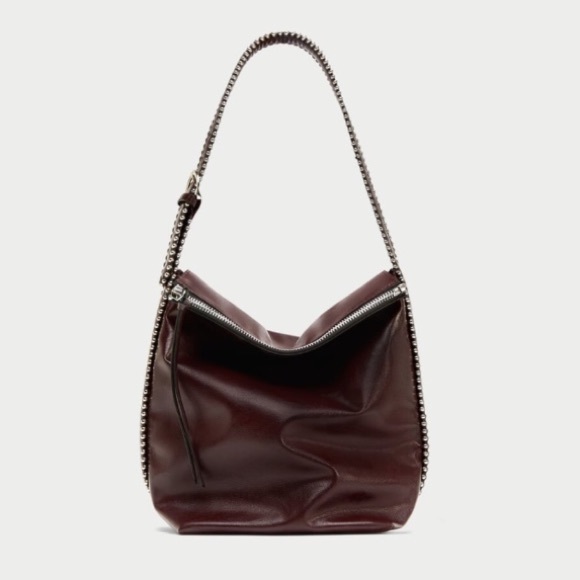 Zara burgundy studded bucket bag - Picture 2 of 4